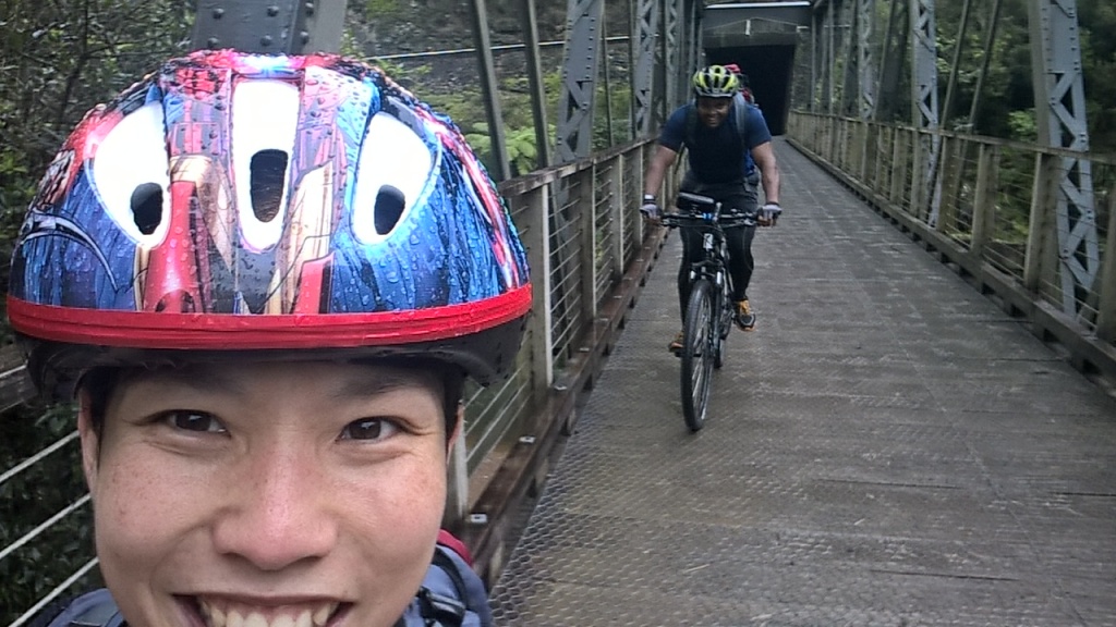 Me and Annal on a bridge on our bikes