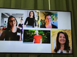 Photo of the screen featuring various women in tech from Aotearoa